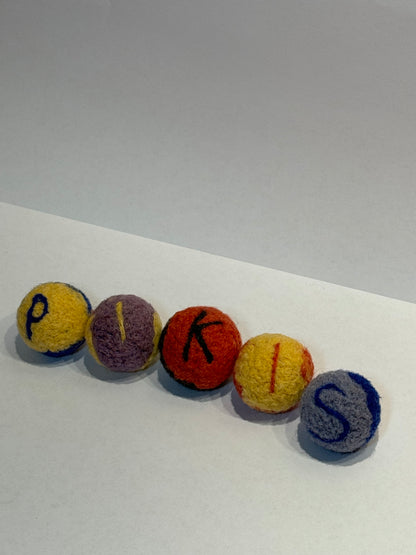 Custom made wool ball toy for pets - choose your own colours and add your pet's name letter