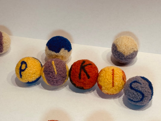 Custom made wool ball toy for pets - choose your own colours and add your pet's name letter